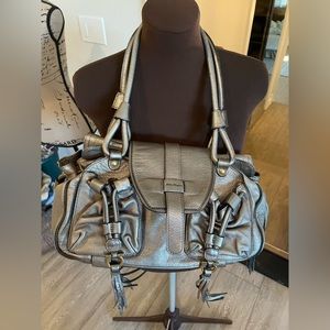 Salvatore Ferragamo pewter shoulder bag